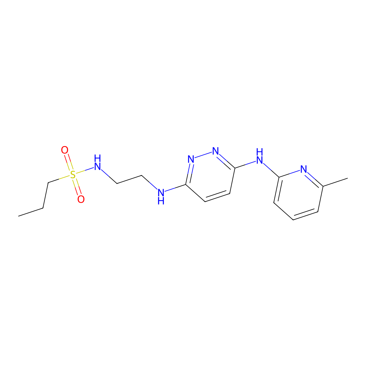 N-(2-((6-((6-methylpyridin-2-yl)amino)pyridazin-3-yl)amino)ethyl)propane-1-sulfonamide molecular structure, CAS 1021114-57-7