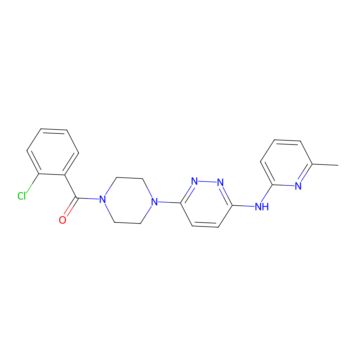 (2-Chlorophenyl)(4-(6-((6-methylpyridin-2-yl)amino)pyridazin-3-yl)piperazin-1-yl)methanone molecular structure, CAS 1021114-65-7