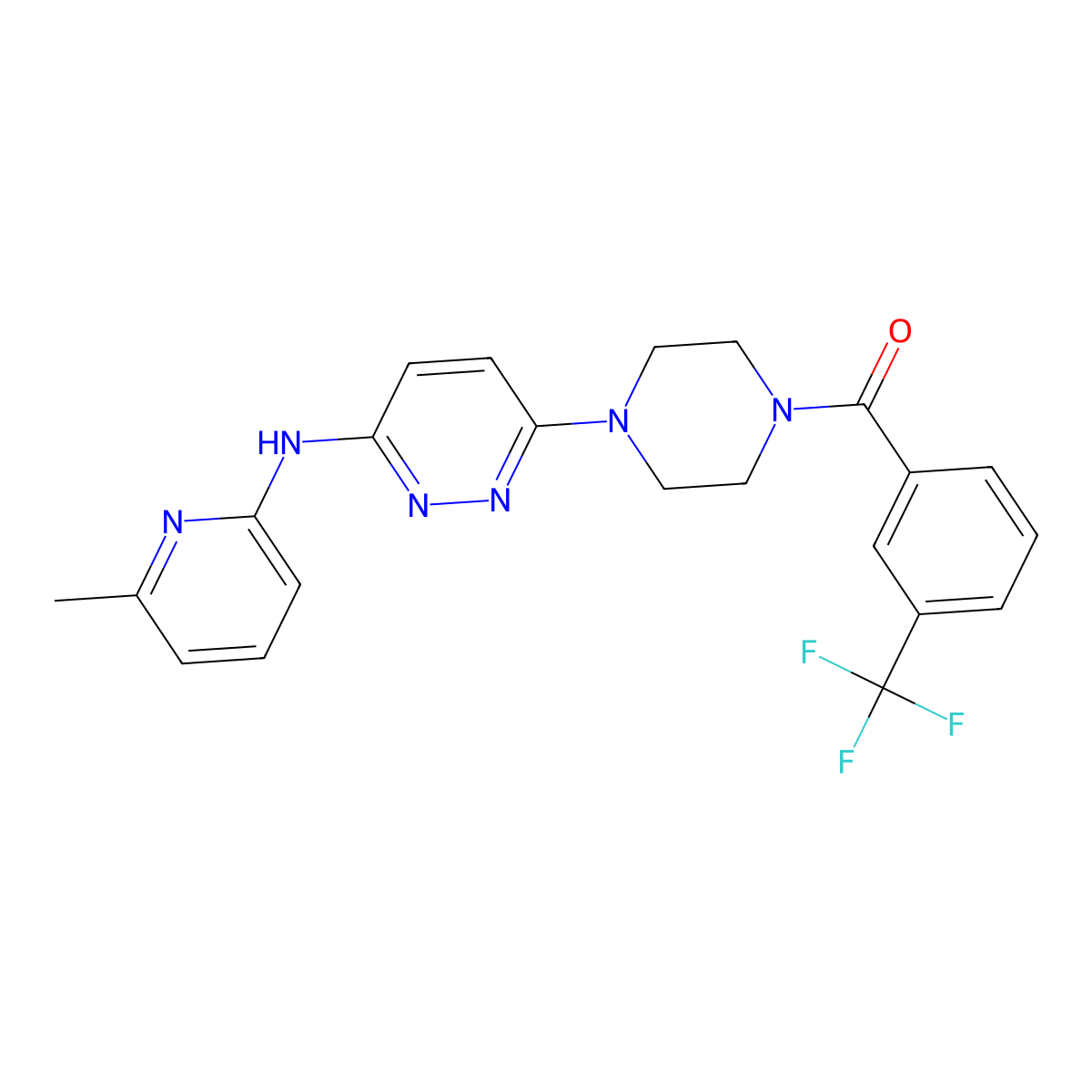 (4-(6-((6-Methylpyridin-2-yl)amino)pyridazin-3-yl)piperazin-1-yl)(3-(trifluoromethyl)phenyl)methanone molecular structure, CAS 1021114-69-1