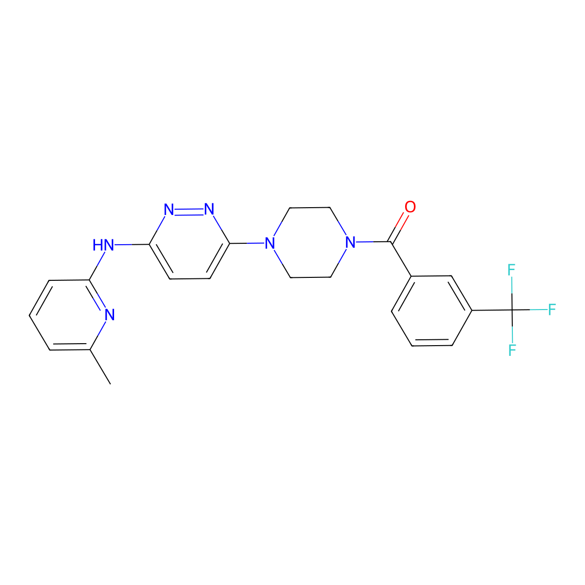 (4-(6-((6-Methylpyridin-2-yl)amino)pyridazin-3-yl)piperazin-1-yl)(3-(trifluoromethyl)phenyl)methanone molecular structure, CAS 1021114-69-1