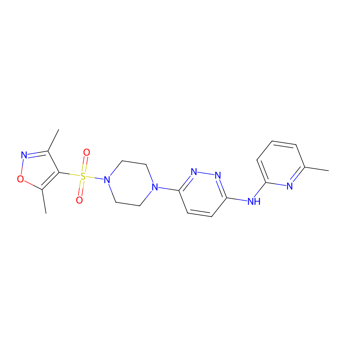 6-(4-((3,5-dimethylisoxazol-4-yl)sulfonyl)piperazin-1-yl)-N-(6-methylpyridin-2-yl)pyridazin-3-amine molecular structure, CAS 1021114-77-1