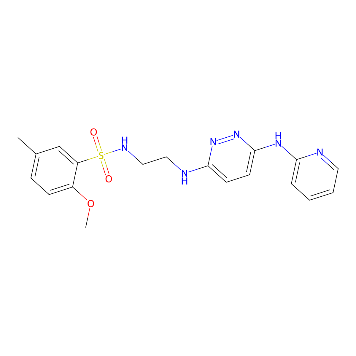2-methoxy-5-methyl-N-(2-((6-(pyridin-2-ylamino)pyridazin-3-yl)amino)ethyl)benzenesulfonamide molecular structure, CAS 1021114-94-2