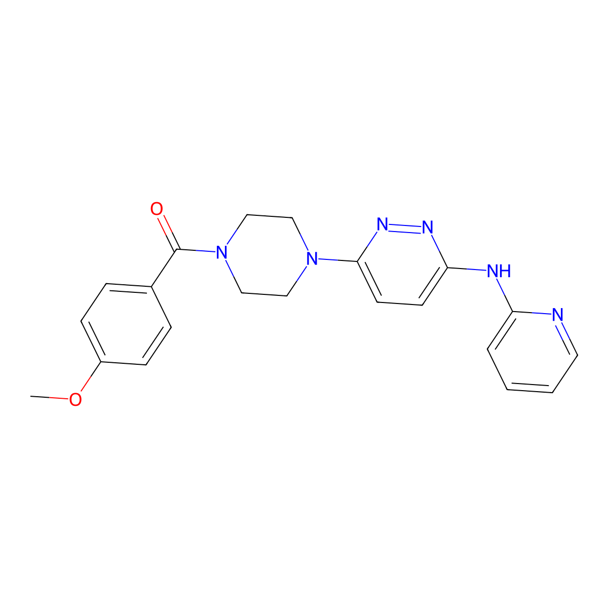(4-Methoxyphenyl)(4-(6-(pyridin-2-ylamino)pyridazin-3-yl)piperazin-1-yl)methanone molecular structure, CAS 1021115-03-6