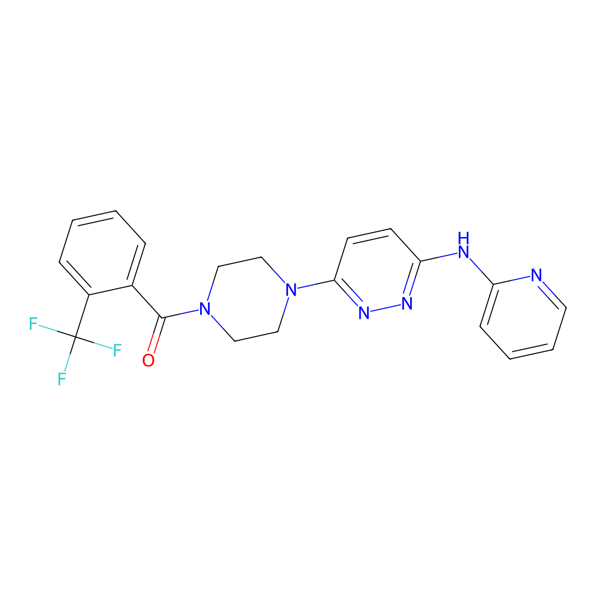 (4-(6-(Pyridin-2-ylamino)pyridazin-3-yl)piperazin-1-yl)(2-(trifluoromethyl)phenyl)methanone molecular structure, CAS 1021115-06-9