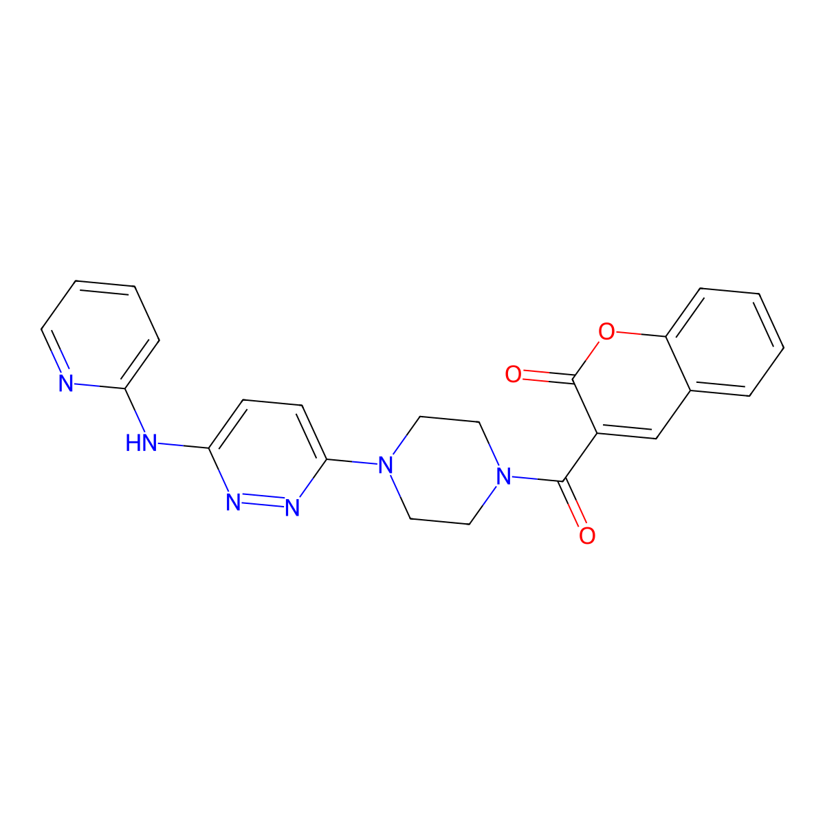 3-(4-(6-(pyridin-2-ylamino)pyridazin-3-yl)piperazine-1-carbonyl)-2H-chromen-2-one molecular structure, CAS 1021115-10-5