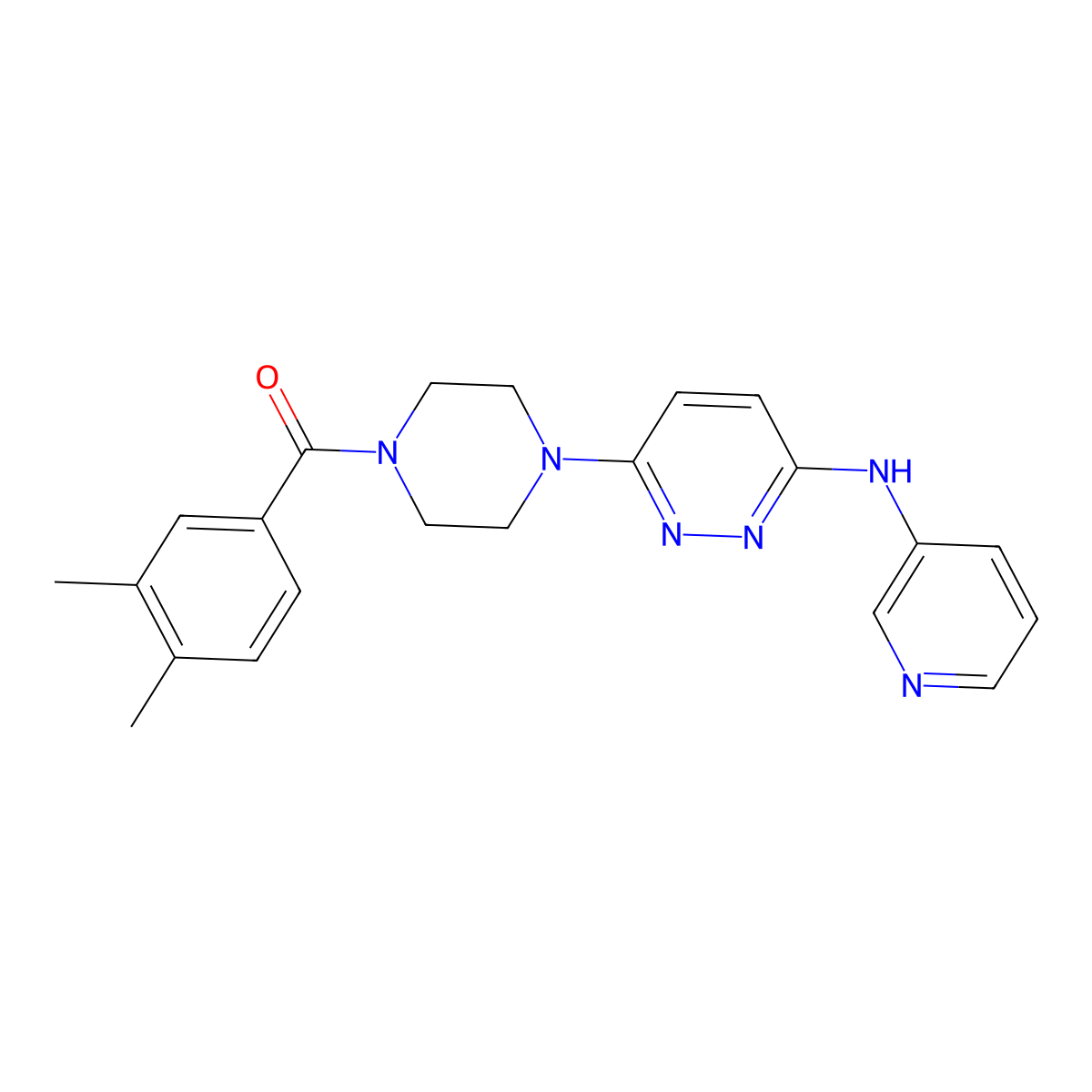 (3,4-Dimethylphenyl)(4-(6-(pyridin-3-ylamino)pyridazin-3-yl)piperazin-1-yl)methanone molecular structure, CAS 1021115-16-1
