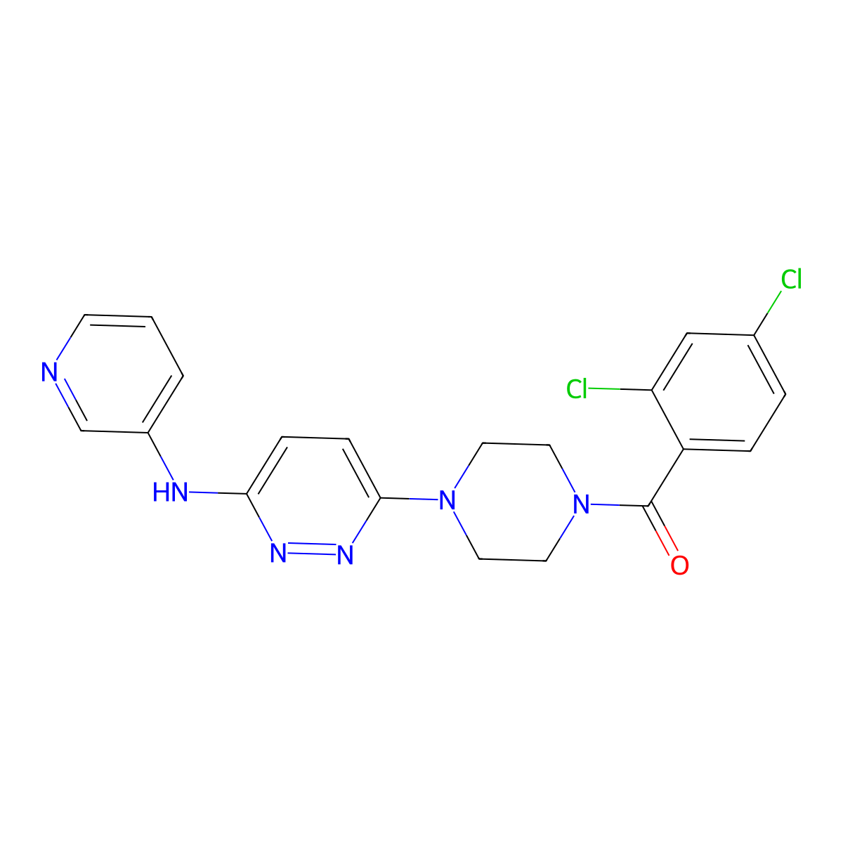 (2,4-Dichlorophenyl)(4-(6-(pyridin-3-ylamino)pyridazin-3-yl)piperazin-1-yl)methanone molecular structure, CAS 1021115-19-4