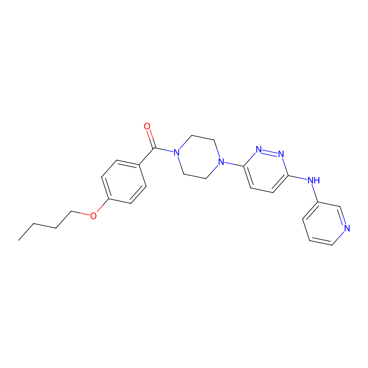 (4-Butoxyphenyl)(4-(6-(pyridin-3-ylamino)pyridazin-3-yl)piperazin-1-yl)methanone molecular structure, CAS 1021115-22-9