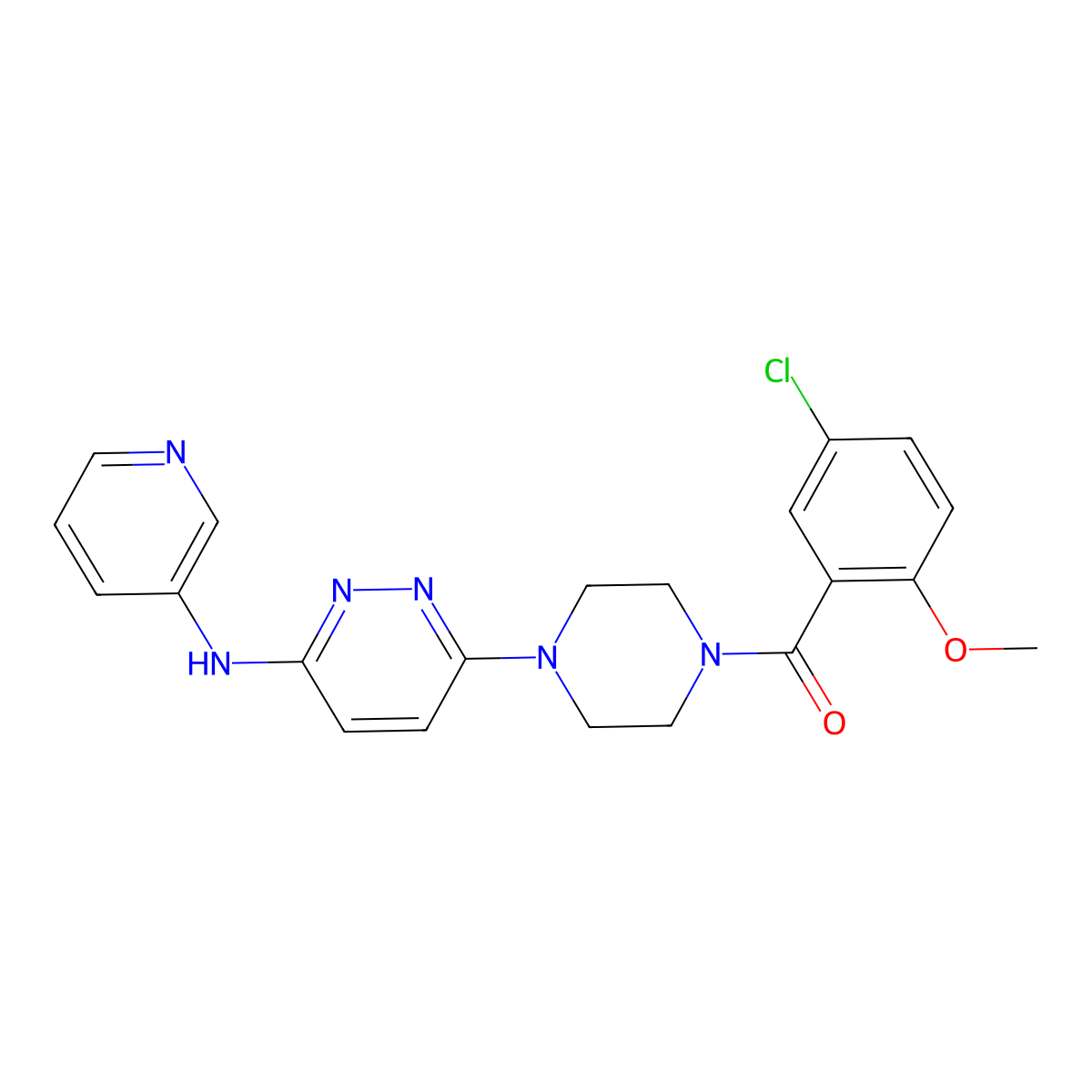 (5-Chloro-2-methoxyphenyl)(4-(6-(pyridin-3-ylamino)pyridazin-3-yl)piperazin-1-yl)methanone molecular structure, CAS 1021115-25-2