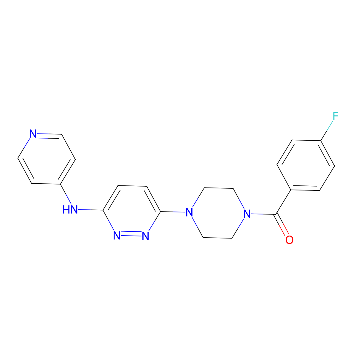 (4-Fluorophenyl)(4-(6-(pyridin-4-ylamino)pyridazin-3-yl)piperazin-1-yl)methanone molecular structure, CAS 1021115-64-9