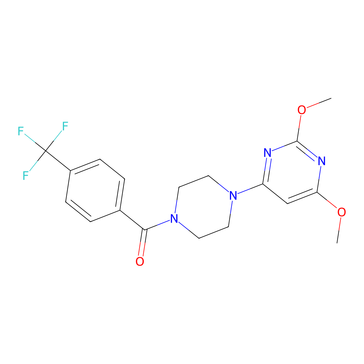 (4-(2,6-Dimethoxypyrimidin-4-yl)piperazin-1-yl)(4-(trifluoromethyl)phenyl)methanone molecular structure, CAS 1021115-84-3