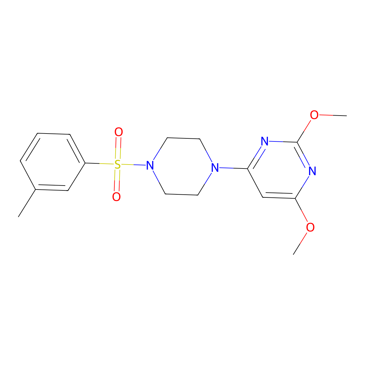 2,4-Dimethoxy-6-(4-(m-tolylsulfonyl)piperazin-1-yl)pyrimidine molecular structure, CAS 1021115-90-1