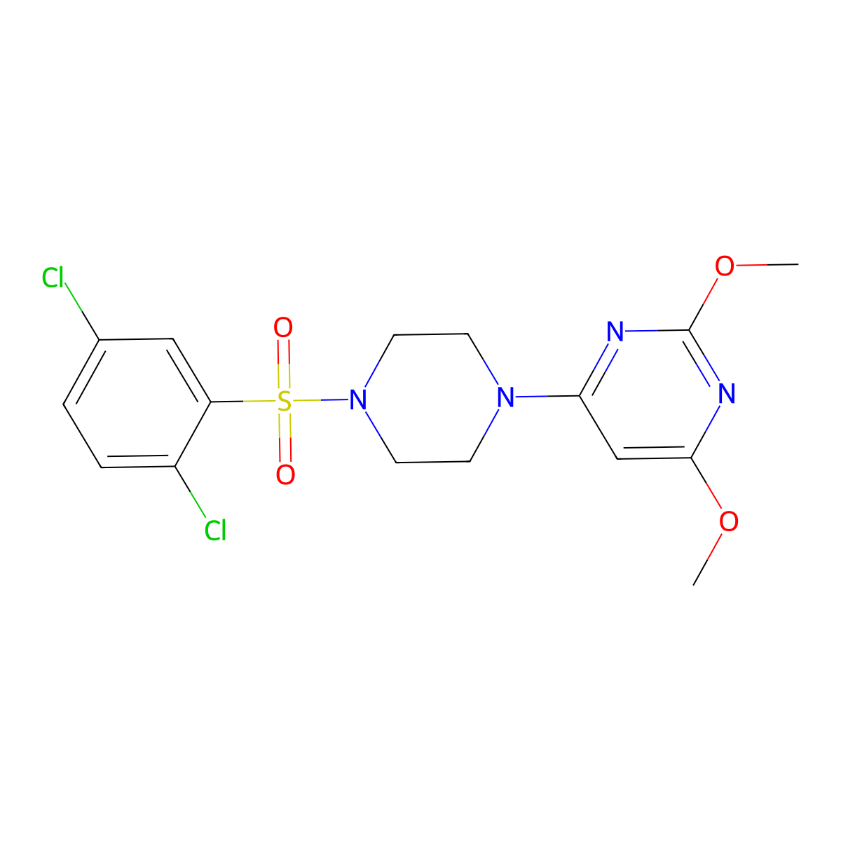 4-(4-((2,5-Dichlorophenyl)sulfonyl)piperazin-1-yl)-2,6-dimethoxypyrimidine molecular structure, CAS 1021115-93-4