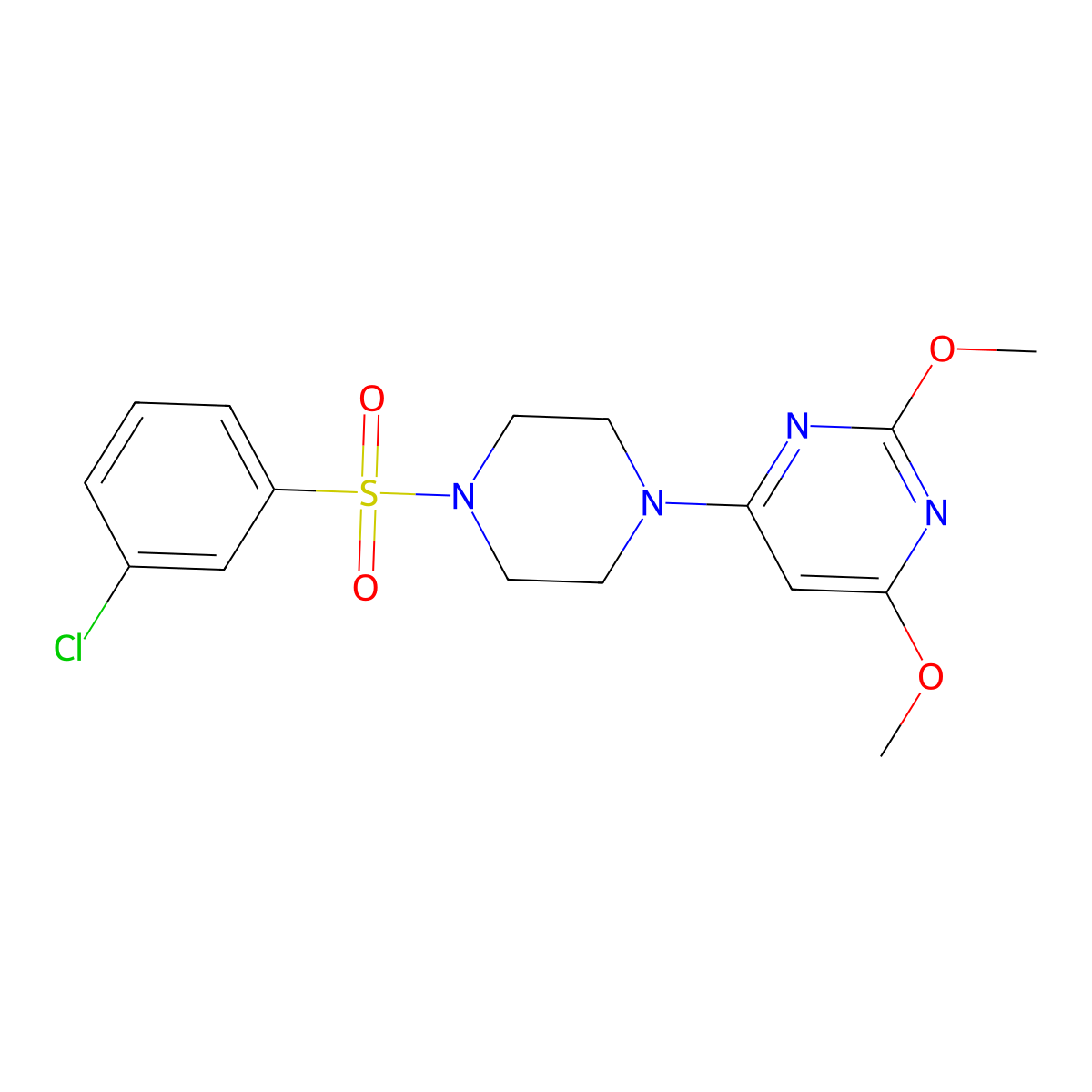 4-(4-((3-Chlorophenyl)sulfonyl)piperazin-1-yl)-2,6-dimethoxypyrimidine molecular structure, CAS 1021116-00-6