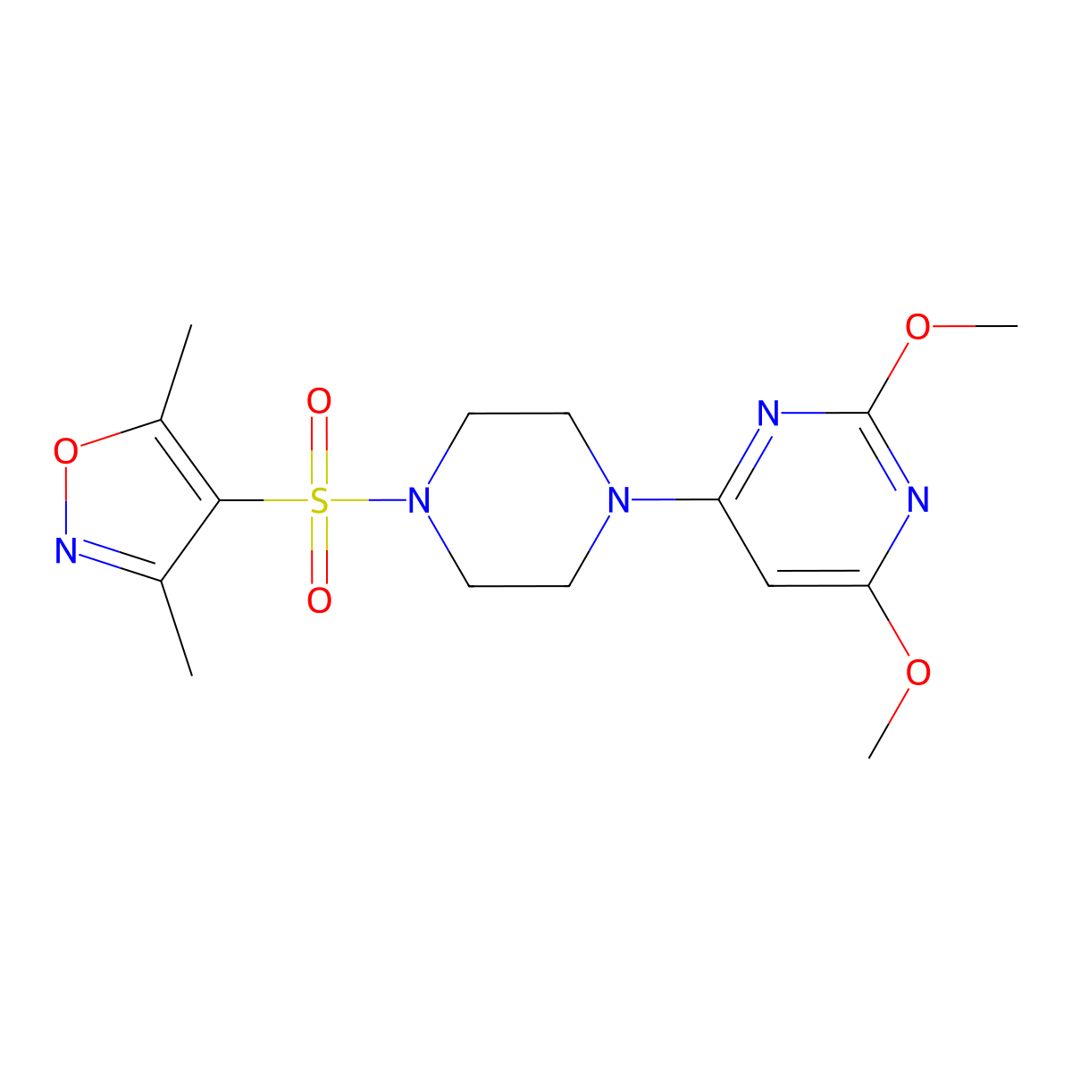 4-((4-(2,6-Dimethoxypyrimidin-4-yl)piperazin-1-yl)sulfonyl)-3,5-dimethylisoxazole molecular structure, CAS 1021116-01-7