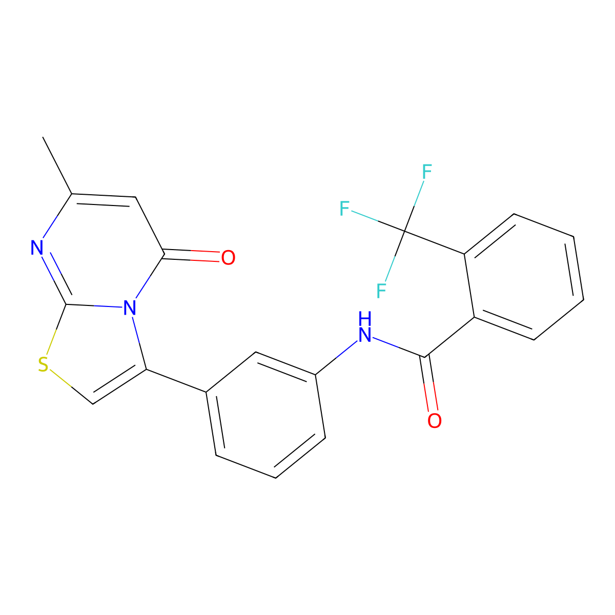 N-(3-(7-methyl-5-oxo-5H-thiazolo[3,2-a]pyrimidin-3-yl)phenyl)-2-(trifluoromethyl)benzamide molecular structure, CAS 1021116-07-3