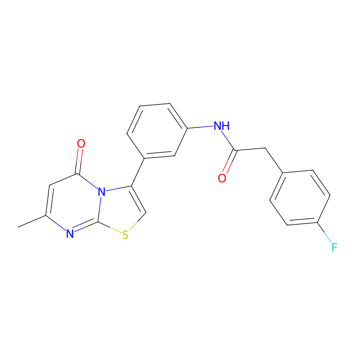 2-(4-fluorophenyl)-N-(3-(7-methyl-5-oxo-5H-thiazolo[3,2-a]pyrimidin-3-yl)phenyl)acetamide molecular structure, CAS 1021116-09-5