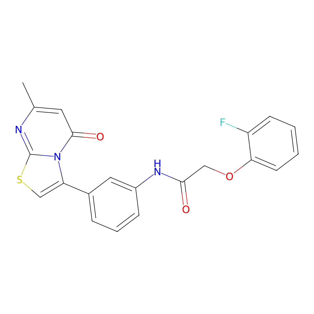 2-(2-fluorophenoxy)-N-(3-(7-methyl-5-oxo-5H-thiazolo[3,2-a]pyrimidin-3-yl)phenyl)acetamide molecular structure, CAS 1021116-15-3