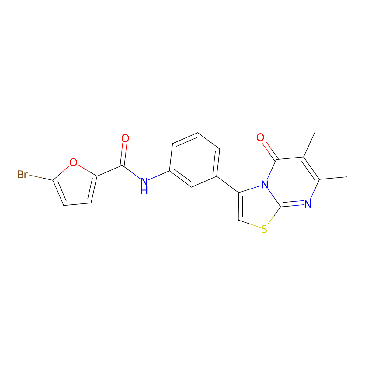 5-bromo-N-(3-(6,7-dimethyl-5-oxo-5H-thiazolo[3,2-a]pyrimidin-3-yl)phenyl)furan-2-carboxamide molecular structure, CAS 1021116-19-7