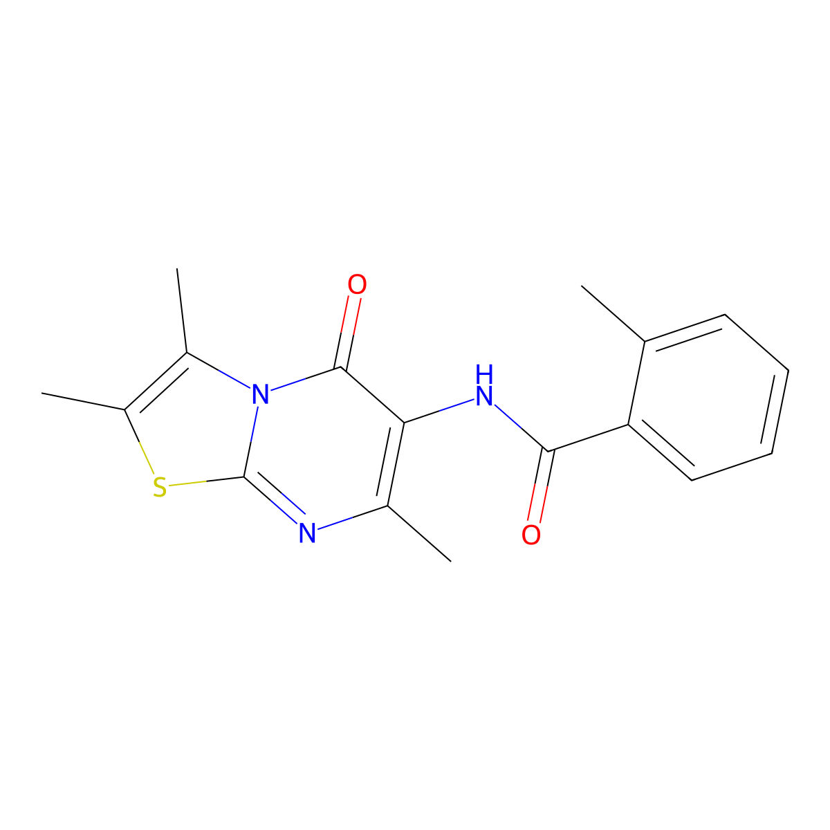 2-methyl-N-(2,3,7-trimethyl-5-oxo-5H-thiazolo[3,2-a]pyrimidin-6-yl)benzamide molecular structure, CAS 1021116-23-3