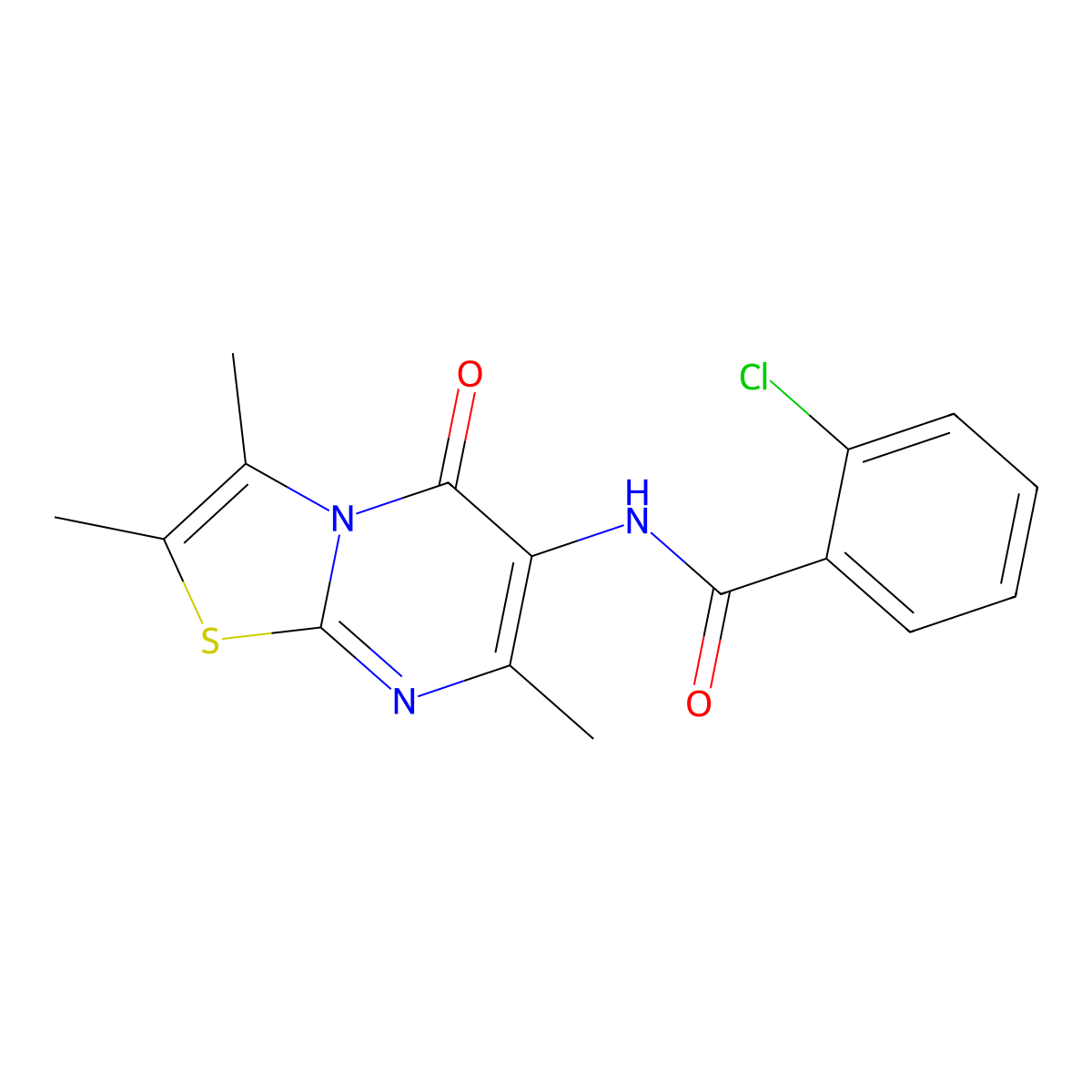 2-chloro-N-(2,3,7-trimethyl-5-oxo-5H-thiazolo[3,2-a]pyrimidin-6-yl)benzamide molecular structure, CAS 1021116-26-6