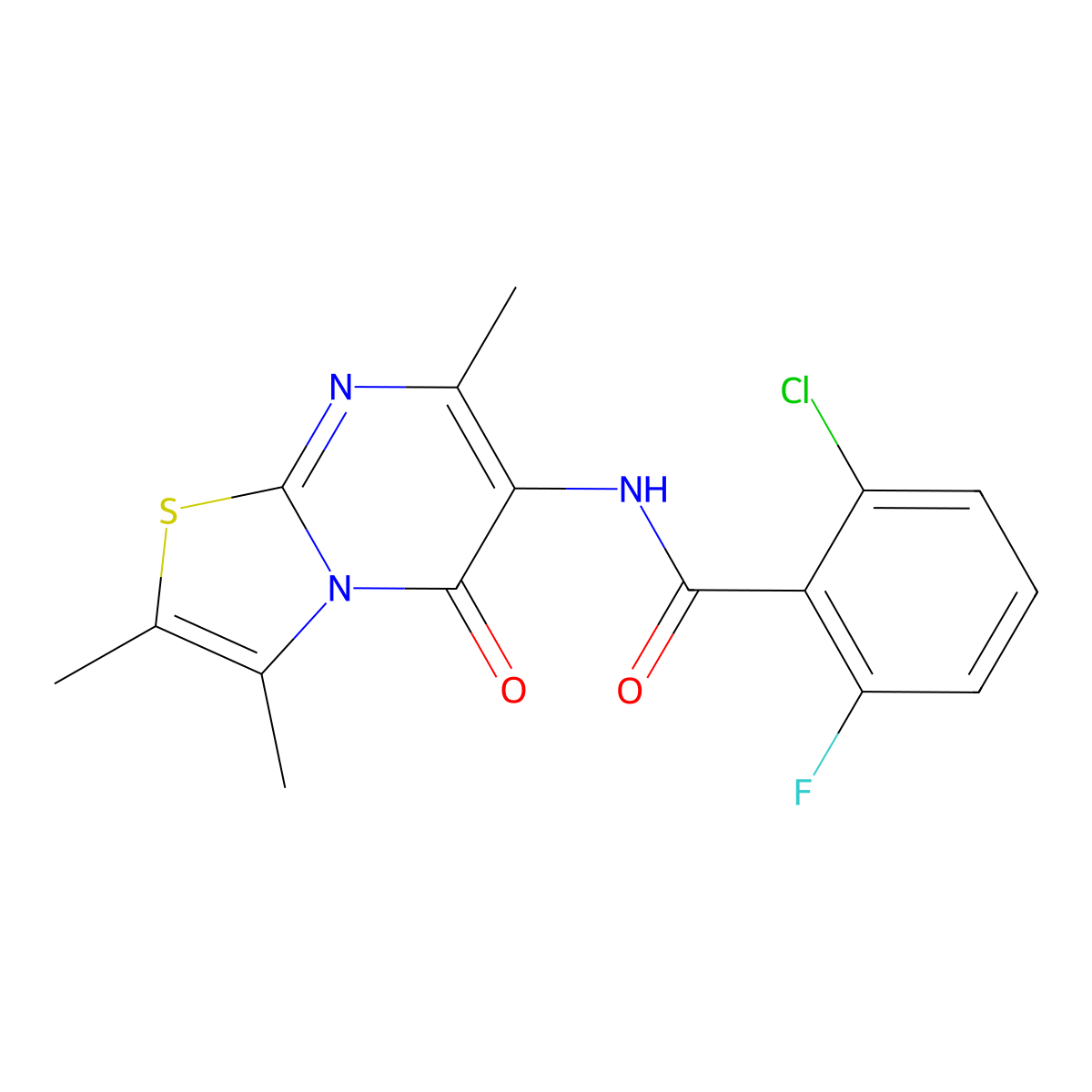 2-chloro-6-fluoro-N-(2,3,7-trimethyl-5-oxo-5H-thiazolo[3,2-a]pyrimidin-6-yl)benzamide molecular structure, CAS 1021116-30-2