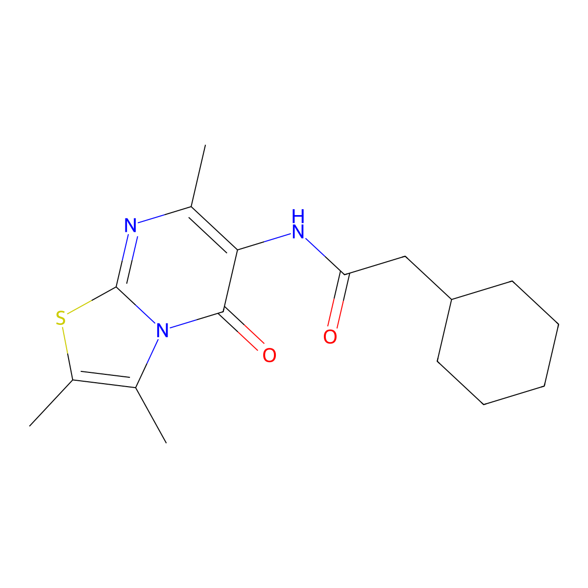 2-cyclohexyl-N-(2,3,7-trimethyl-5-oxo-5H-thiazolo[3,2-a]pyrimidin-6-yl)acetamide molecular structure, CAS 1021116-34-6
