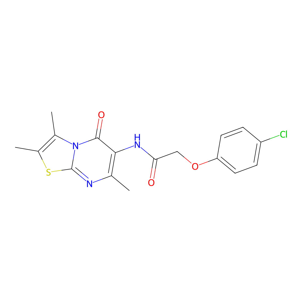 2-(4-chlorophenoxy)-N-(2,3,7-trimethyl-5-oxo-5H-thiazolo[3,2-a]pyrimidin-6-yl)acetamide molecular structure, CAS 1021116-38-0