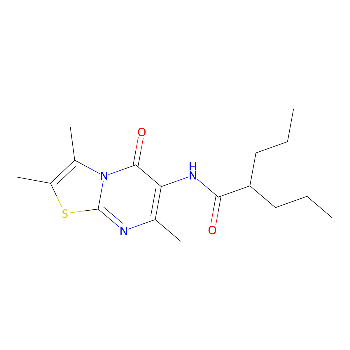 2-propyl-N-(2,3,7-trimethyl-5-oxo-5H-thiazolo[3,2-a]pyrimidin-6-yl)pentanamide molecular structure, CAS 1021116-41-5