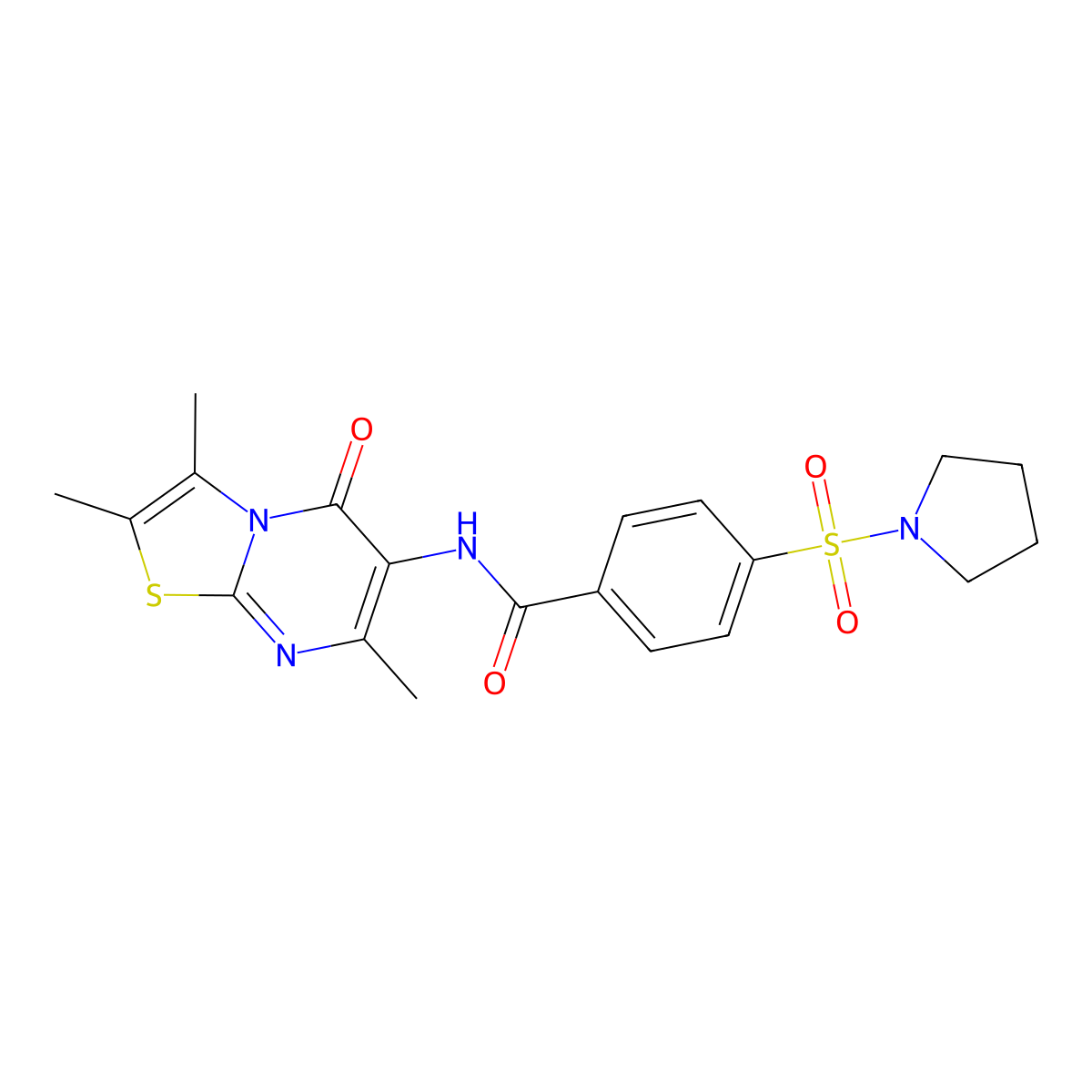 4-(pyrrolidin-1-ylsulfonyl)-N-(2,3,7-trimethyl-5-oxo-5H-thiazolo[3,2-a]pyrimidin-6-yl)benzamide molecular structure, CAS 1021116-47-1