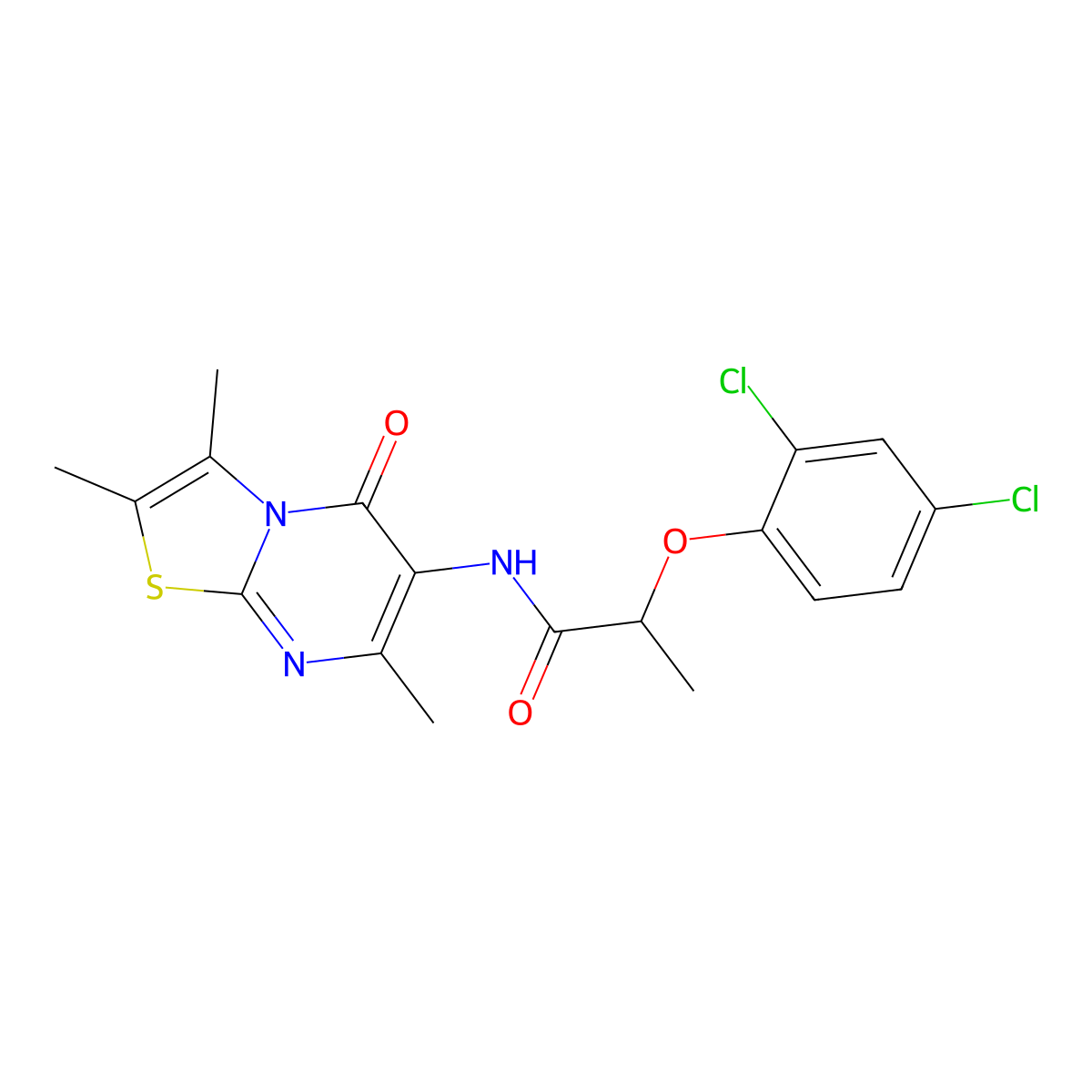 2-(2,4-dichlorophenoxy)-N-(2,3,7-trimethyl-5-oxo-5H-thiazolo[3,2-a]pyrimidin-6-yl)propanamide molecular structure, CAS 1021116-50-6