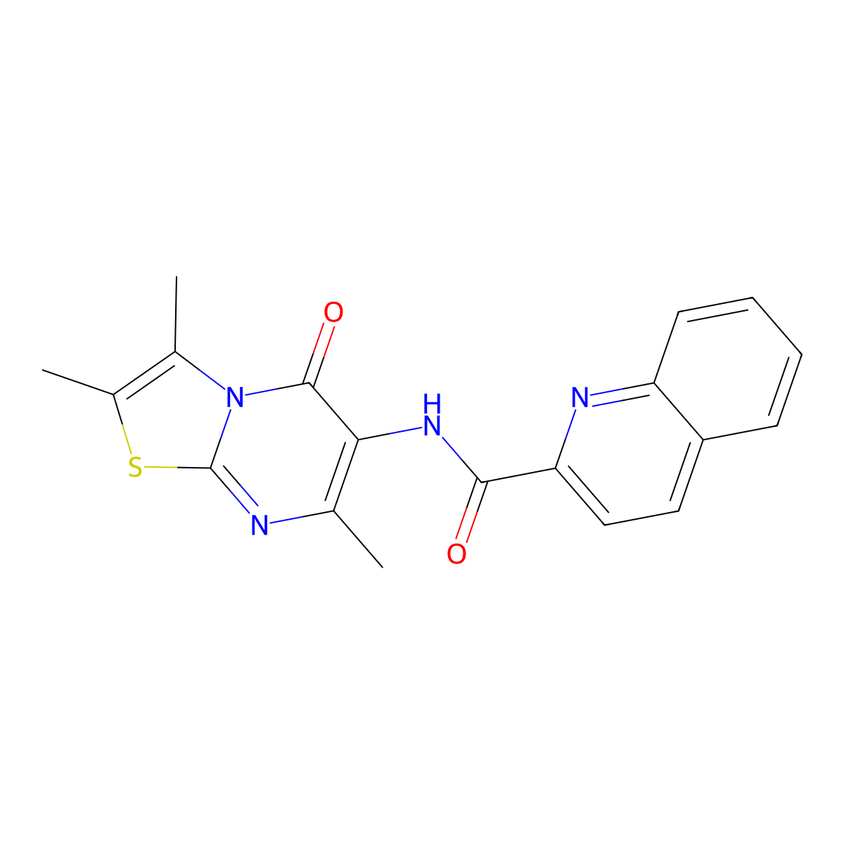 N-(2,3,7-trimethyl-5-oxo-5H-thiazolo[3,2-a]pyrimidin-6-yl)quinoline-2-carboxamide molecular structure, CAS 1021116-53-9