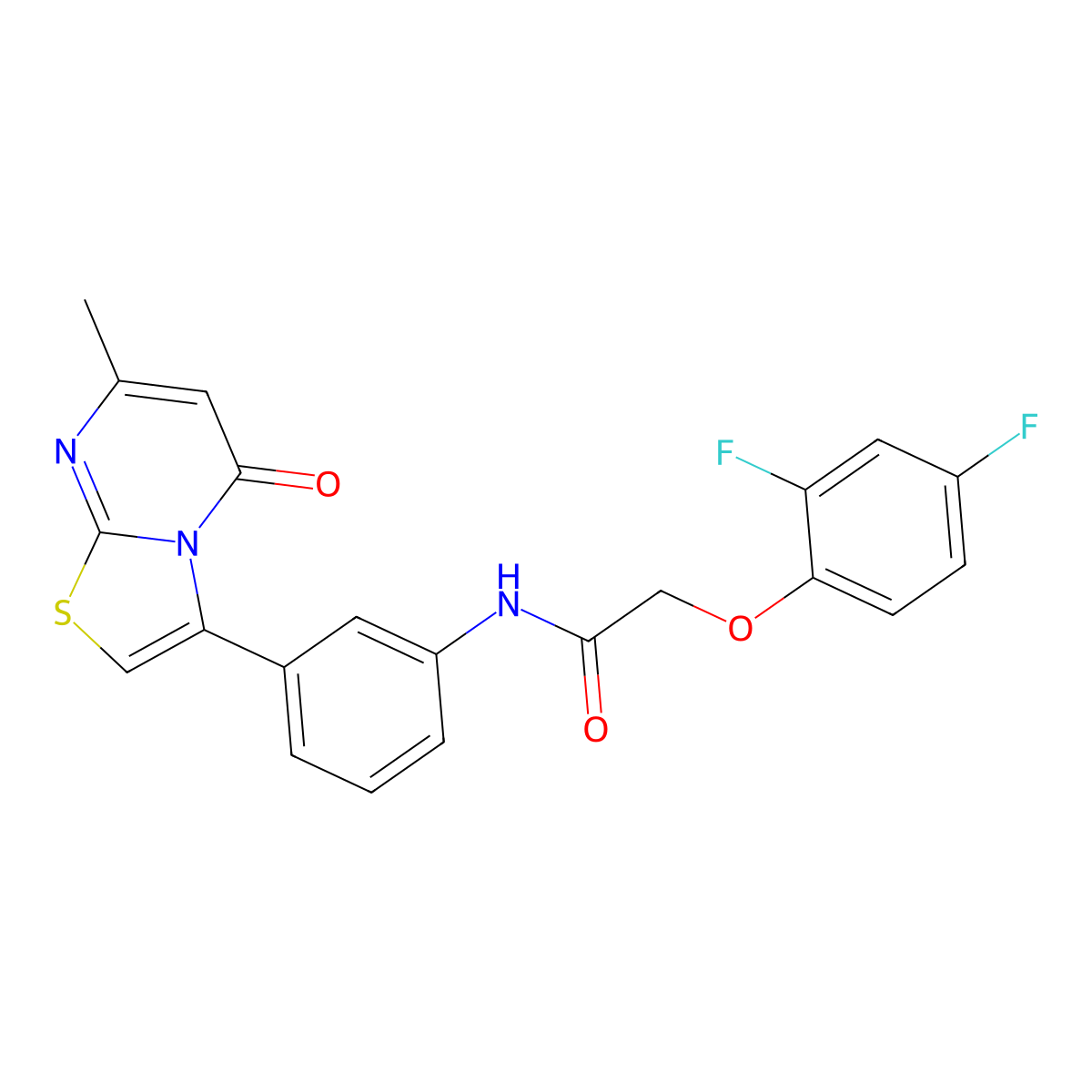 2-(2,4-difluorophenoxy)-N-(3-(7-methyl-5-oxo-5H-thiazolo[3,2-a]pyrimidin-3-yl)phenyl)acetamide molecular structure, CAS 1021116-56-2
