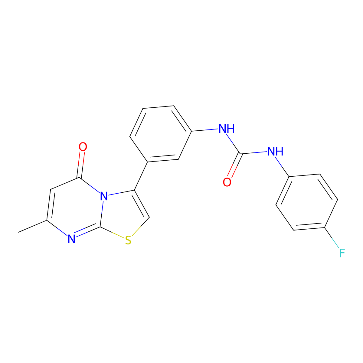 1-(4-fluorophenyl)-3-(3-(7-methyl-5-oxo-5H-thiazolo[3,2-a]pyrimidin-3-yl)phenyl)urea molecular structure, CAS 1021116-60-8
