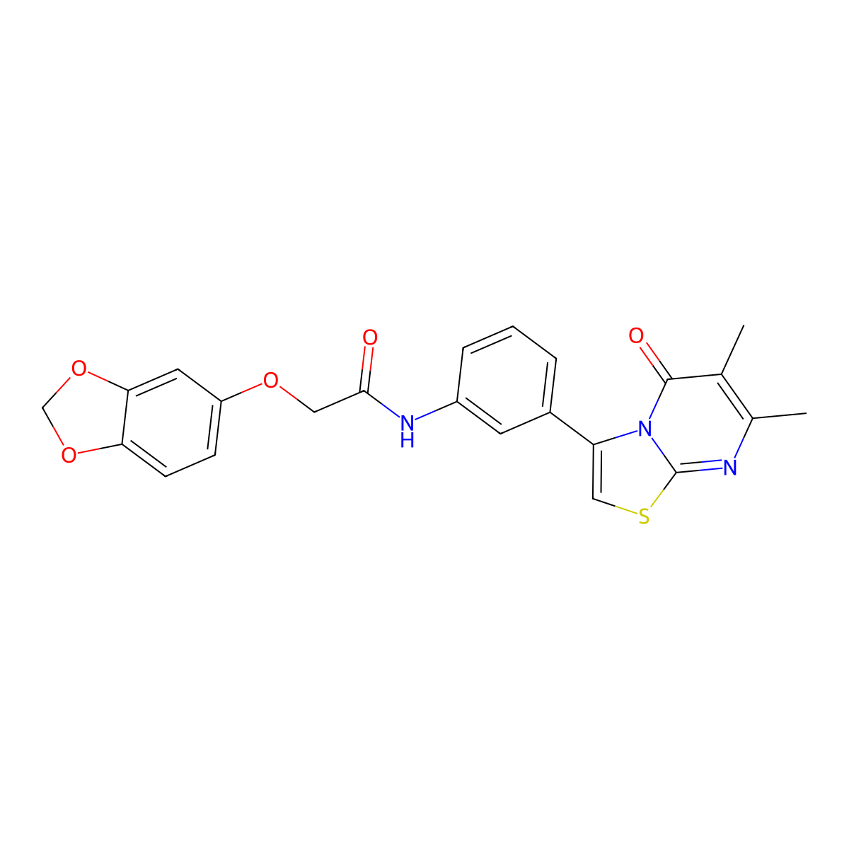 2-(benzo[d][1,3]dioxol-5-yloxy)-N-(3-(6,7-dimethyl-5-oxo-5H-thiazolo[3,2-a]pyrimidin-3-yl)phenyl)acetamide molecular structure, CAS 1021116-63-1