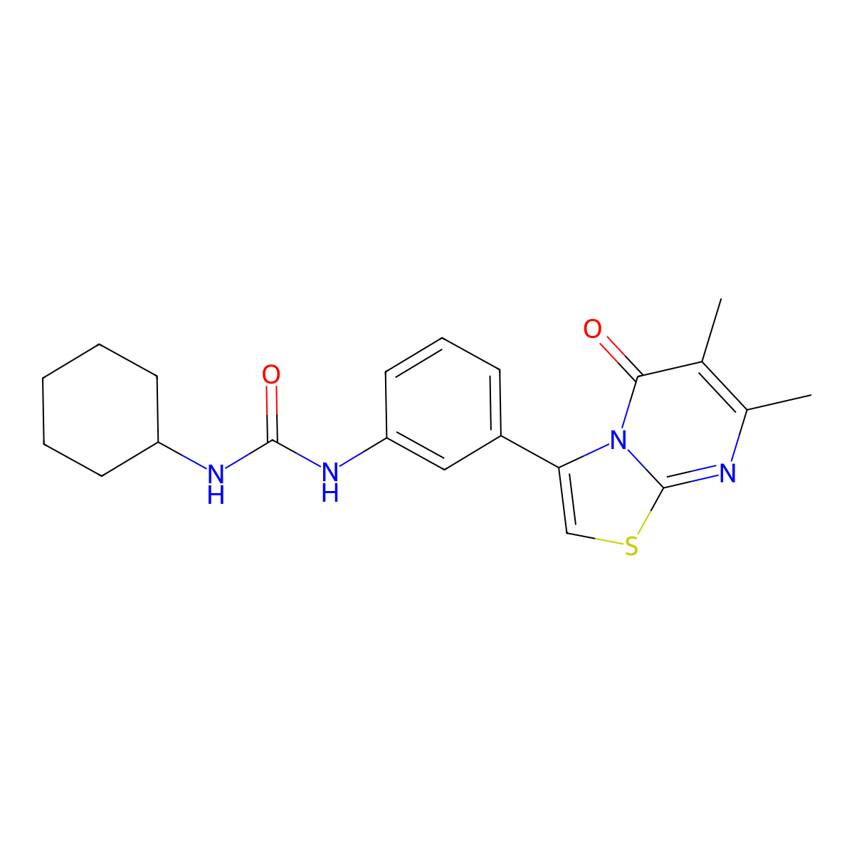 1-cyclohexyl-3-(3-(6,7-dimethyl-5-oxo-5H-thiazolo[3,2-a]pyrimidin-3-yl)phenyl)urea molecular structure, CAS 1021116-67-5