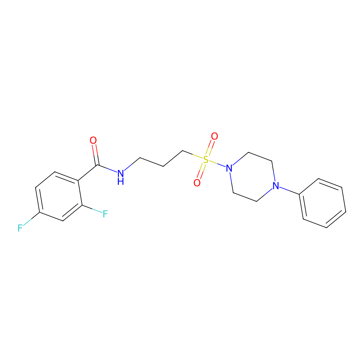 2,4-difluoro-N-(3-((4-phenylpiperazin-1-yl)sulfonyl)propyl)benzamide molecular structure, CAS 1021117-00-9