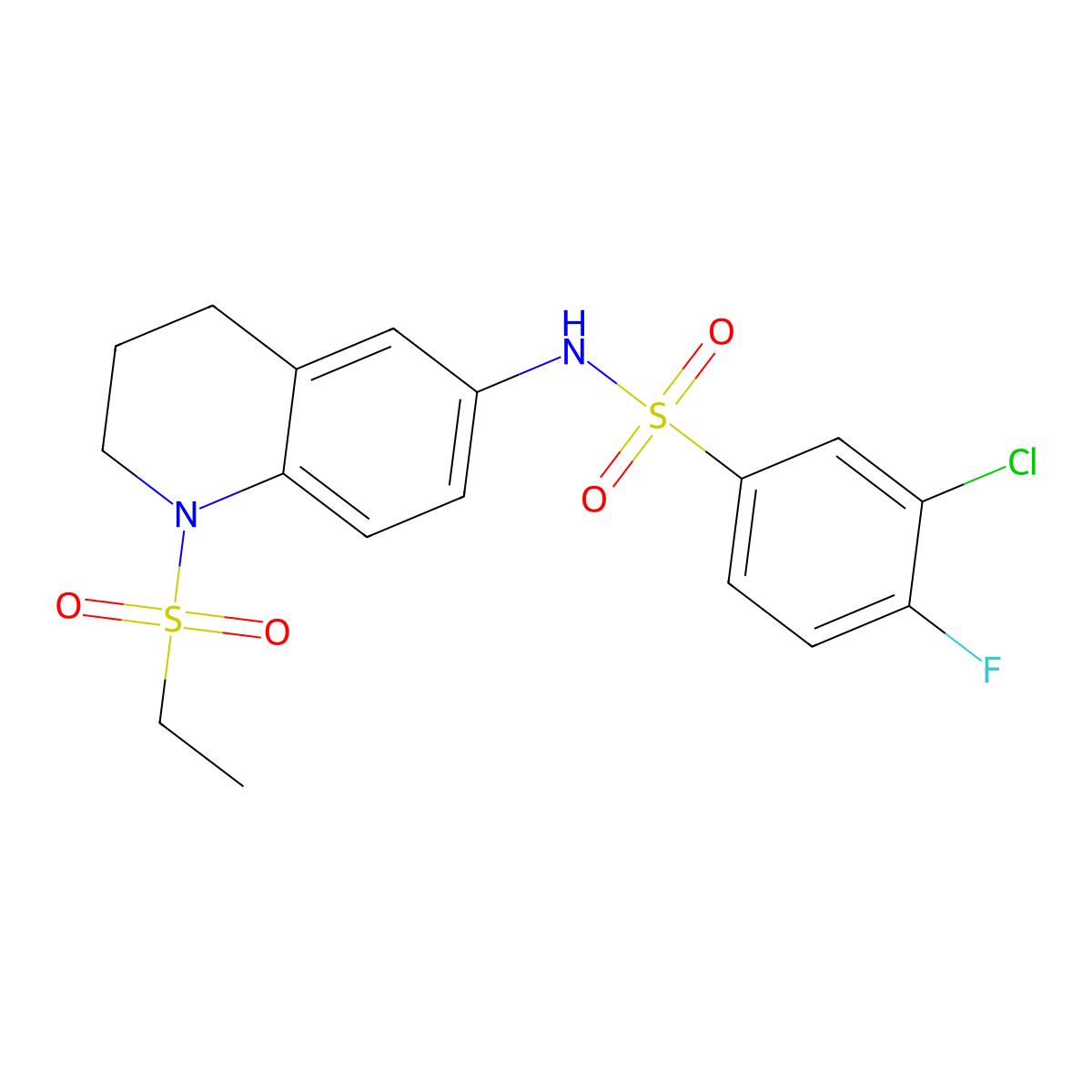 3-chloro-N-(1-(ethylsulfonyl)-1,2,3,4-tetrahydroquinolin-6-yl)-4-fluorobenzenesulfonamide molecular structure, CAS 1021117-21-4