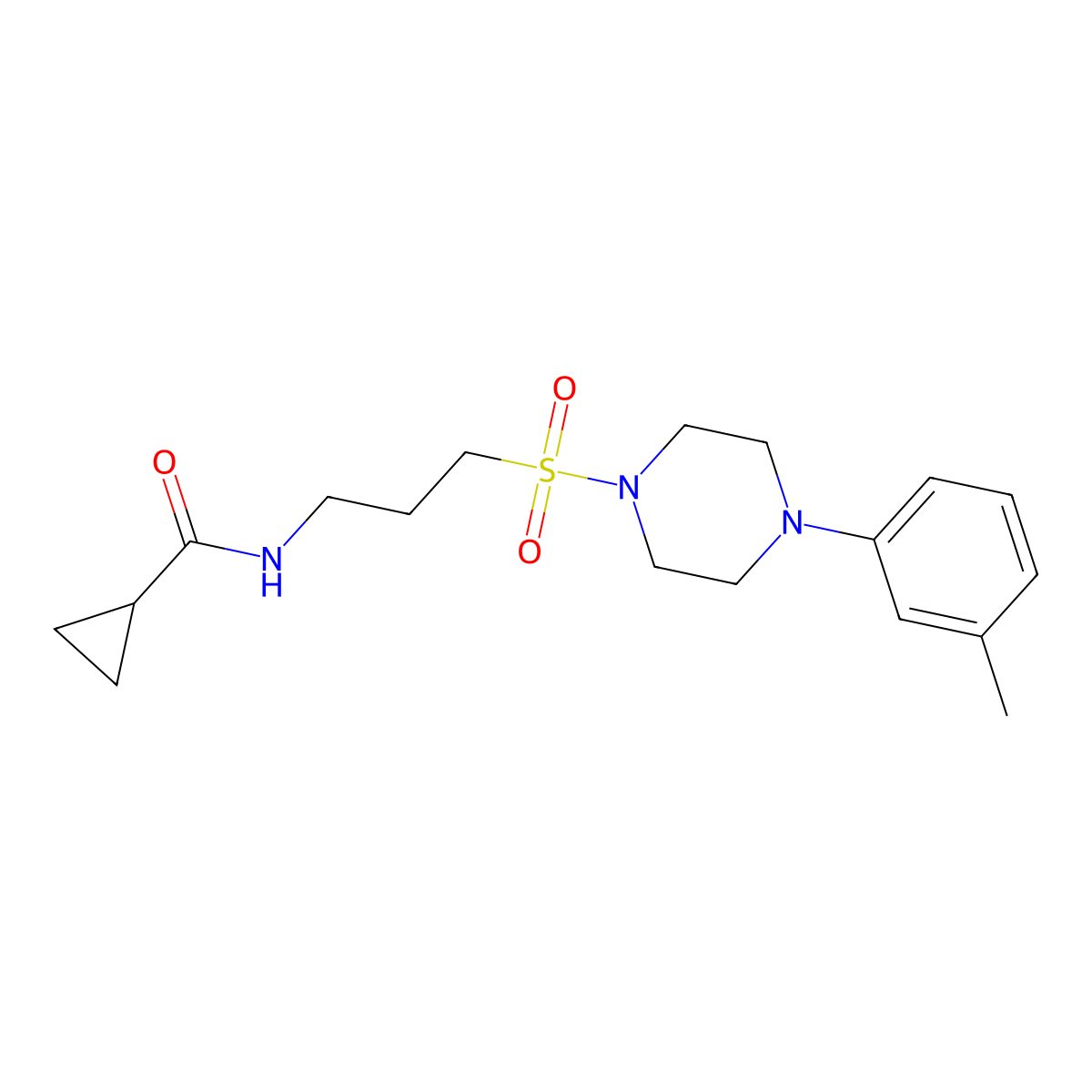 N-(3-((4-(m-tolyl)piperazin-1-yl)sulfonyl)propyl)cyclopropanecarboxamide molecular structure, CAS 1021117-52-1