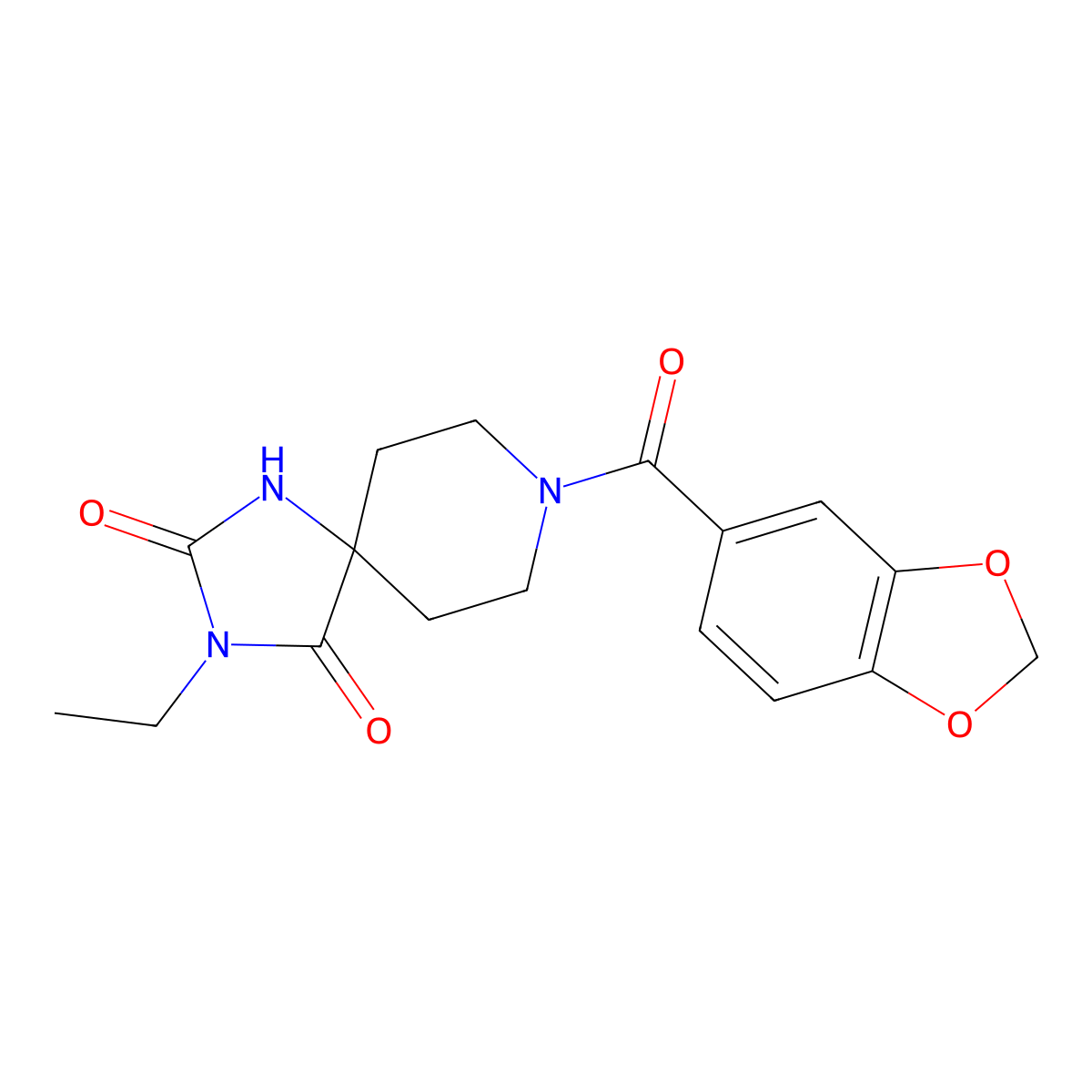8-(Benzo[d][1,3]dioxole-5-carbonyl)-3-ethyl-1,3,8-triazaspiro[4.5]decane-2,4-dione molecular structure, CAS 1021117-53-2