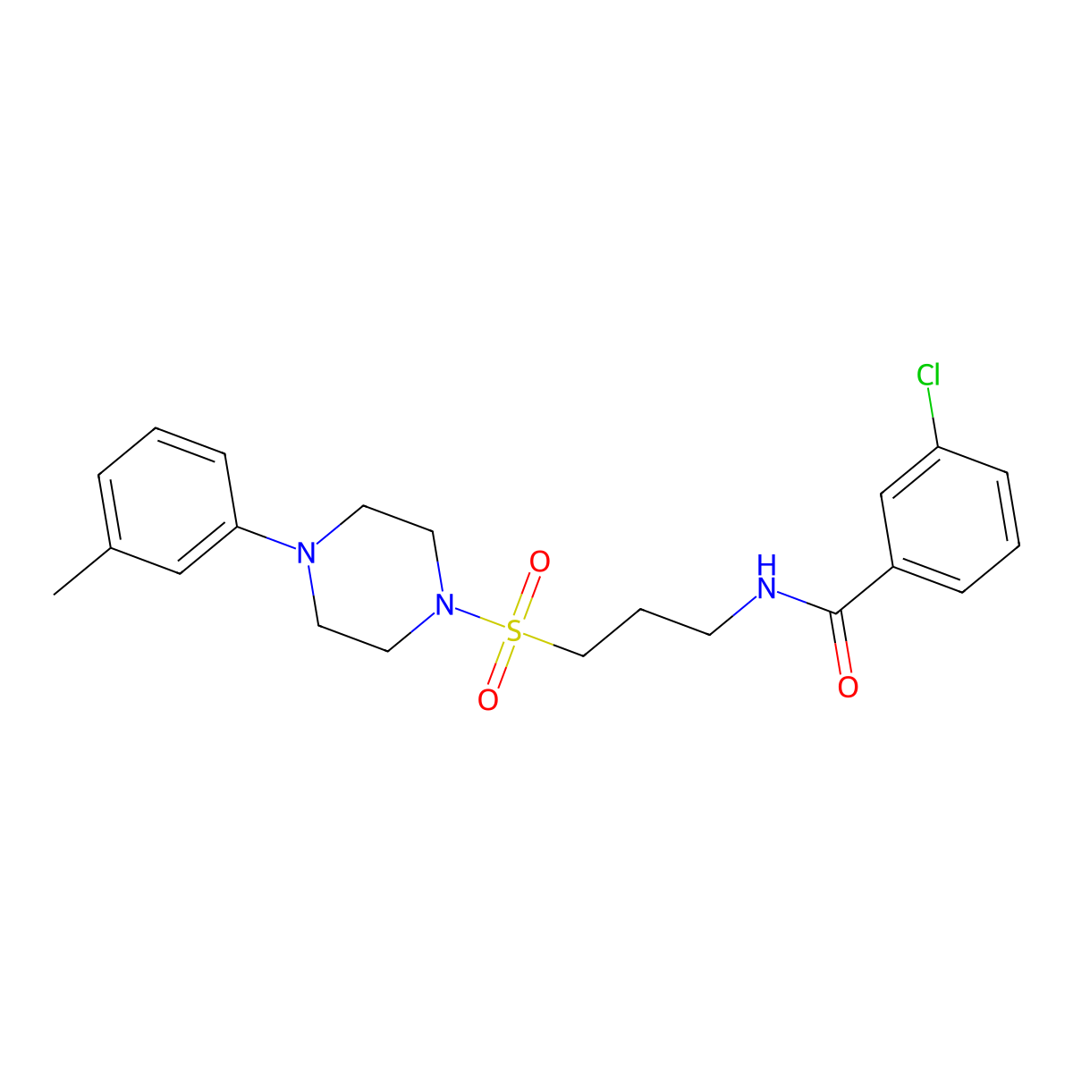 3-chloro-N-(3-((4-(m-tolyl)piperazin-1-yl)sulfonyl)propyl)benzamide molecular structure, CAS 1021117-58-7