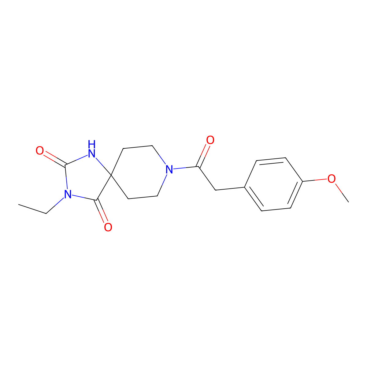 3-Ethyl-8-[2-(4-methoxyphenyl)acetyl]-1,3,8-triazaspiro[4.5]decane-2,4-dione molecular structure, CAS 1021117-59-8