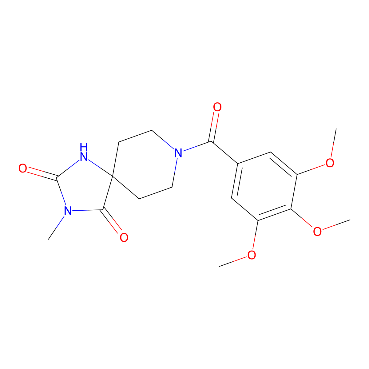 3-Methyl-8-(3,4,5-trimethoxybenzoyl)-1,3,8-triazaspiro[4.5]decane-2,4-dione molecular structure, CAS 1021117-61-2