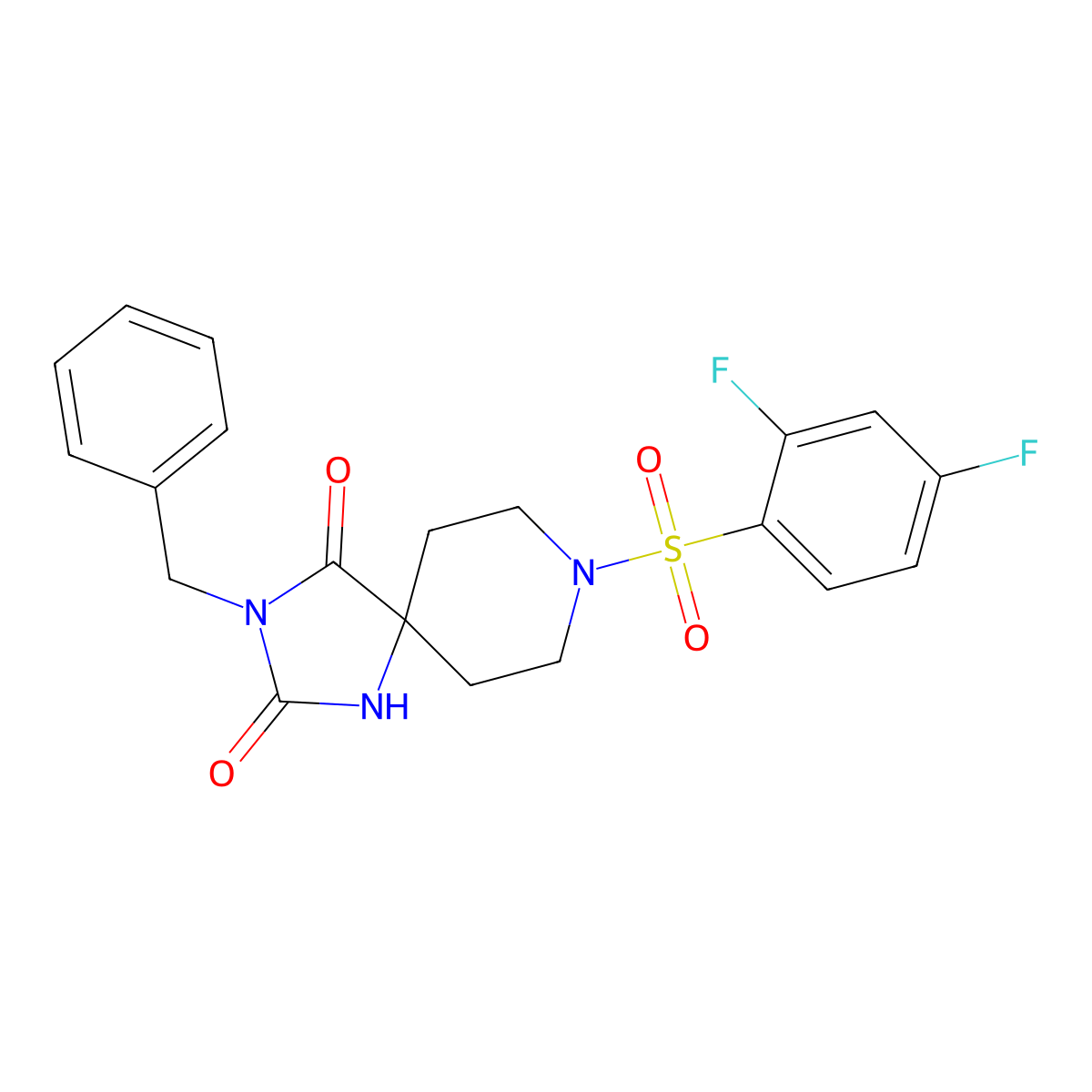 3-Benzyl-8-((2,4-difluorophenyl)sulfonyl)-1,3,8-triazaspiro[4.5]decane-2,4-dione molecular structure, CAS 1021117-65-6