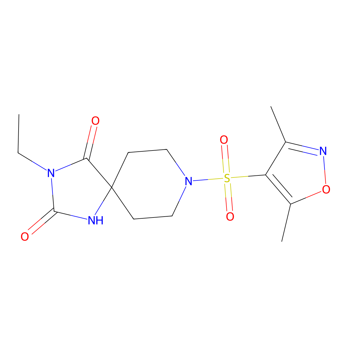 8-((3,5-Dimethylisoxazol-4-yl)sulfonyl)-3-ethyl-1,3,8-triazaspiro[4.5]decane-2,4-dione molecular structure, CAS 1021117-67-8
