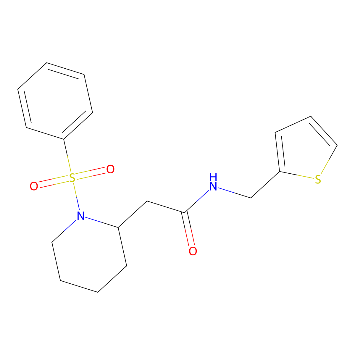 2-(1-(phenylsulfonyl)piperidin-2-yl)-N-(thiophen-2-ylmethyl)acetamide molecular structure, CAS 1021118-10-4