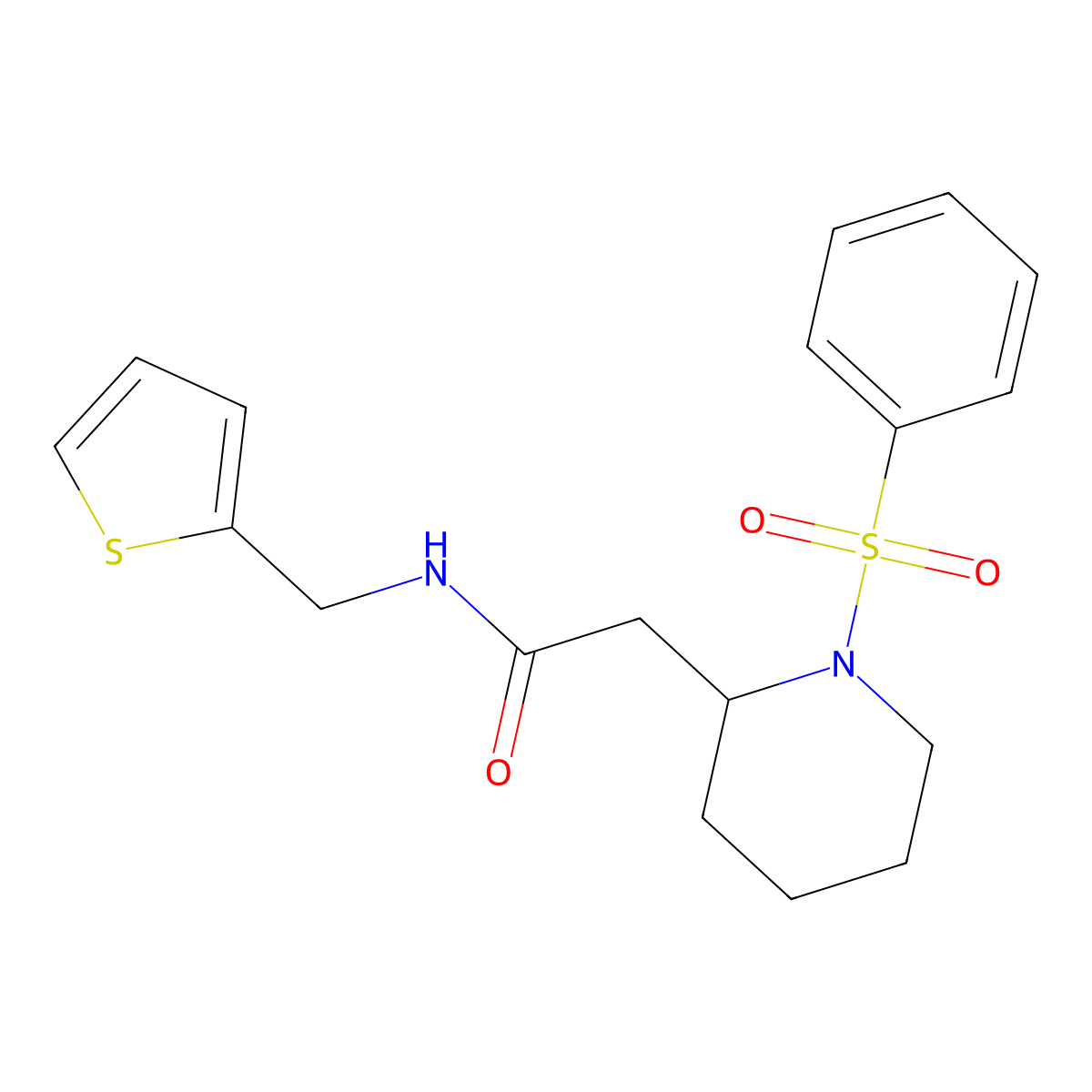 2-(1-(phenylsulfonyl)piperidin-2-yl)-N-(thiophen-2-ylmethyl)acetamide molecular structure, CAS 1021118-10-4