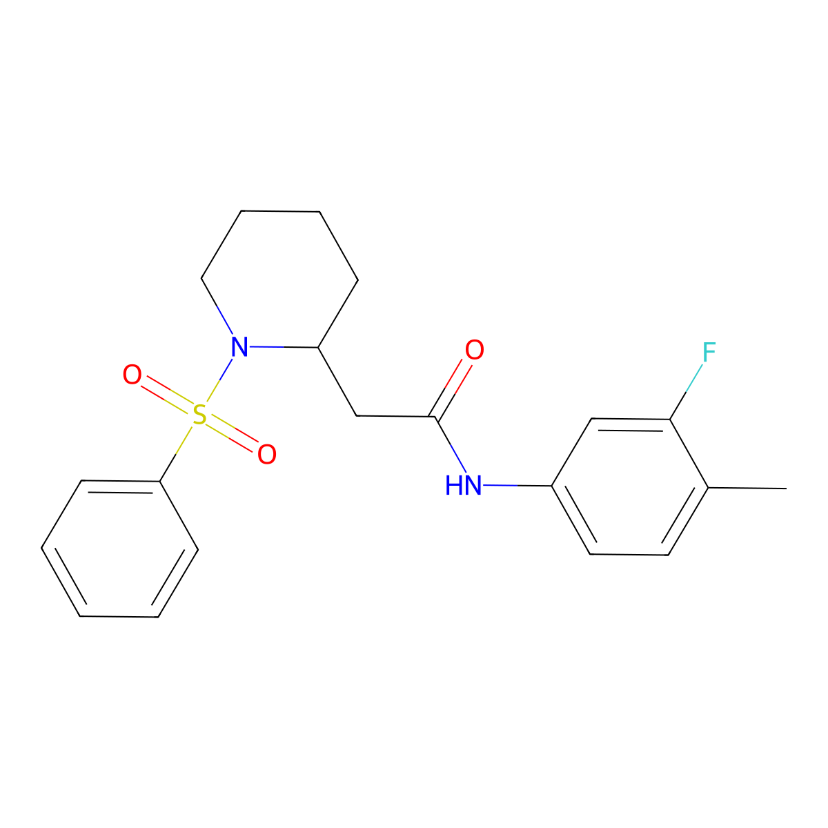 N-(3-fluoro-4-methylphenyl)-2-(1-(phenylsulfonyl)piperidin-2-yl)acetamide molecular structure, CAS 1021118-19-3