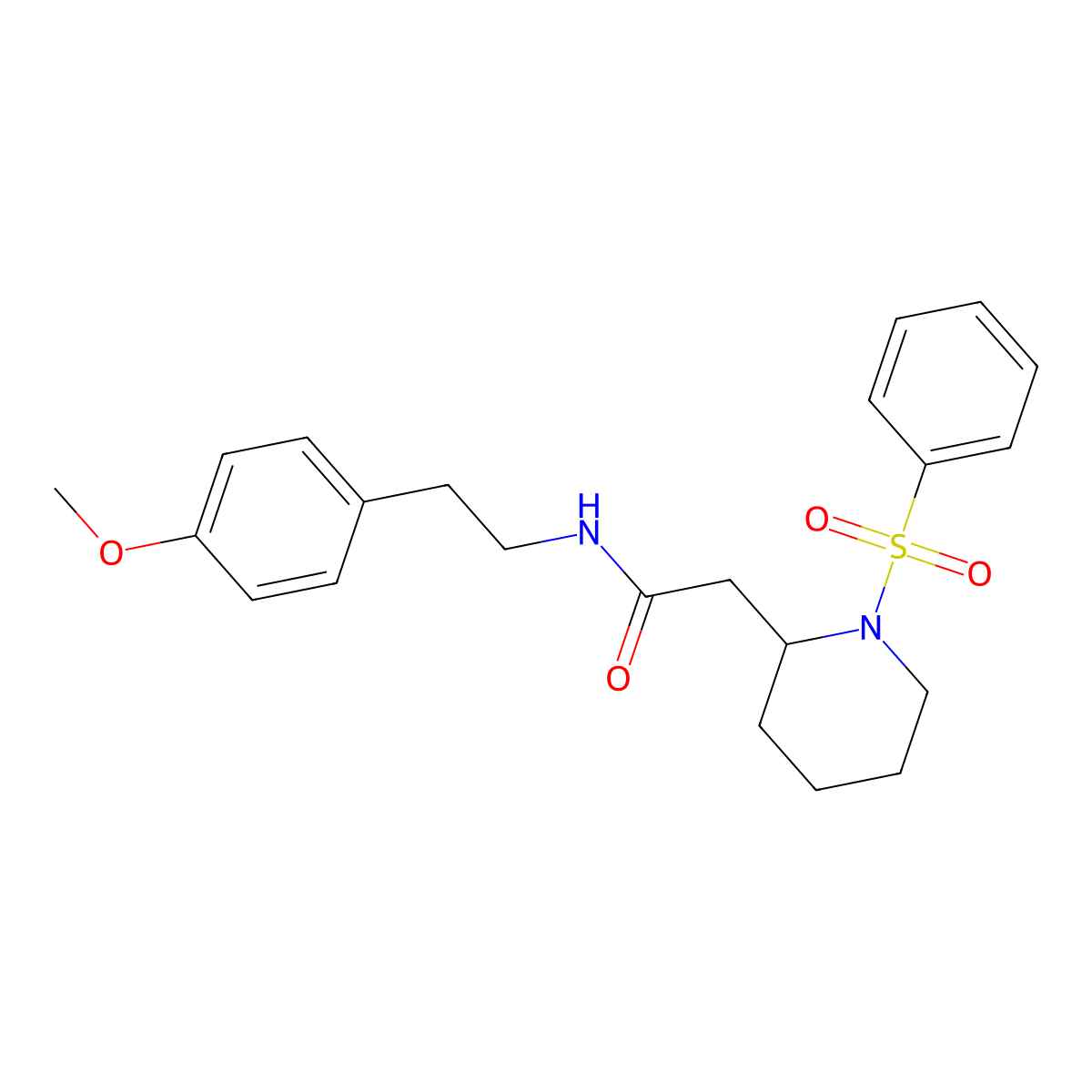 N-(4-methoxyphenethyl)-2-(1-(phenylsulfonyl)piperidin-2-yl)acetamide molecular structure, CAS 1021118-25-1