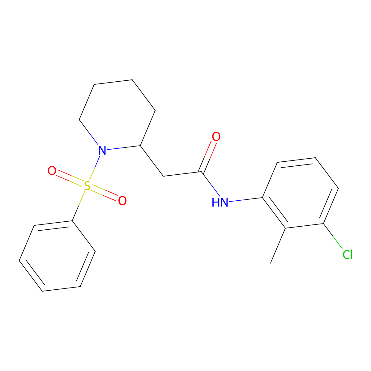 N-(3-chloro-2-methylphenyl)-2-(1-(phenylsulfonyl)piperidin-2-yl)acetamide molecular structure, CAS 1021118-31-9